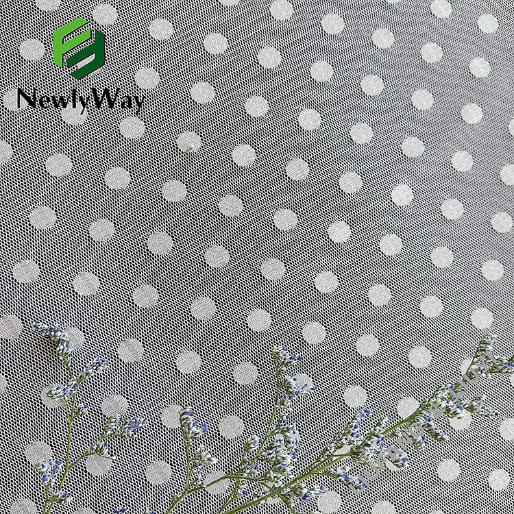 Factory sale white large polka dot polyester warp knitted mesh tulle fabric for dressess-12