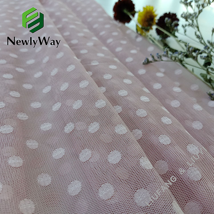Factory sale white large polka dot polyester warp knitted mesh tulle fabric for dressess-15