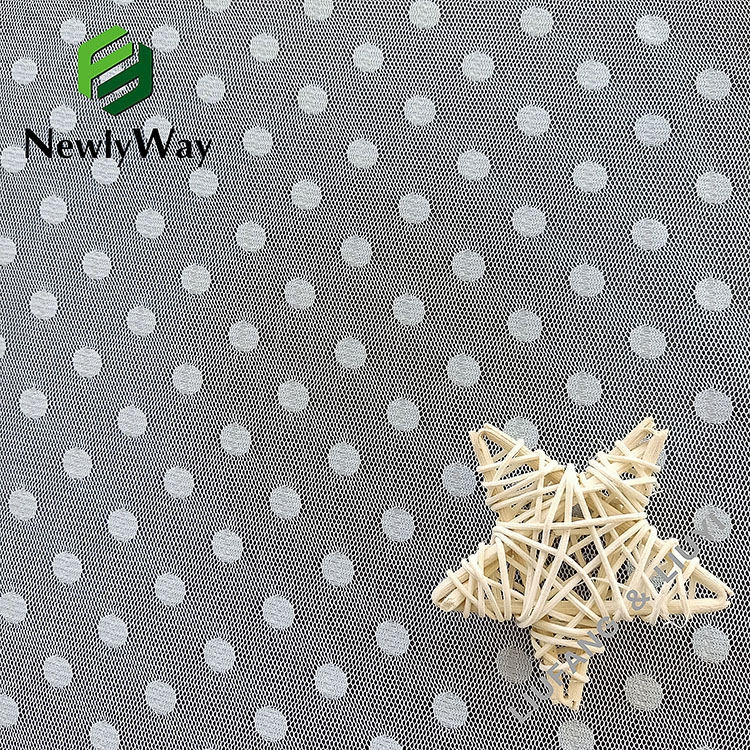 Factory sale white large polka dot polyester warp knitted mesh tulle fabric for dressess-16