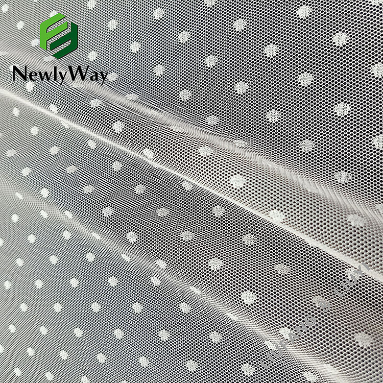 Factory wholesale polyester white warp knitted polka dot tulle mesh fabric for clothing-17