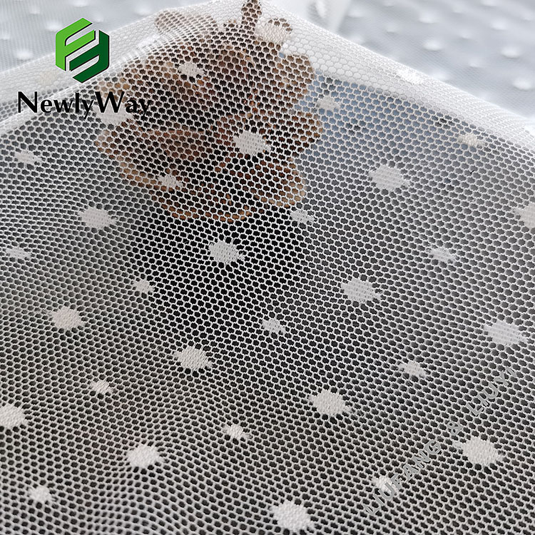 Fashion nylon spandex white warp polka dot tulle knitted mesh fabric for women's bra-2