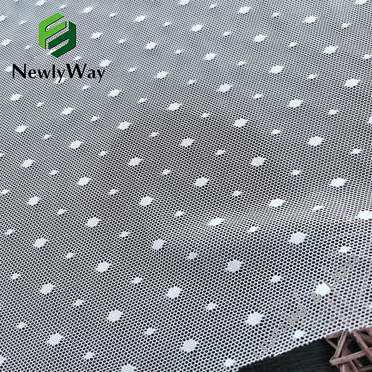 Fashion nylon spandex white warp polka dot tulle knitted mesh fabric for women's bra-3