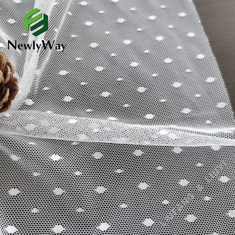 Fashion nylon spandex white warp polka dot tulle knitted mesh fabric for women's bra-4