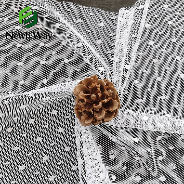 Fashion nylon spandex white warp polka dot tulle knitted mesh fabric for women's bra-5