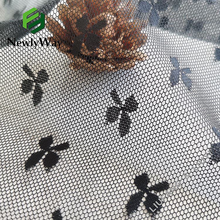 Four Leaf Clover design black mesh knit spandex nylon fabric for lady's underwear-11