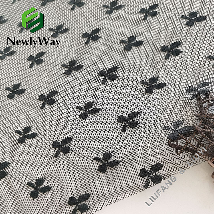 Four Leaf Clover design black mesh knit spandex nylon fabric for lady's underwear-12