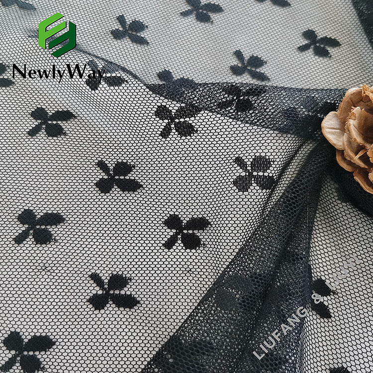 Four Leaf Clover design black mesh knit spandex nylon fabric for lady's underwear-13