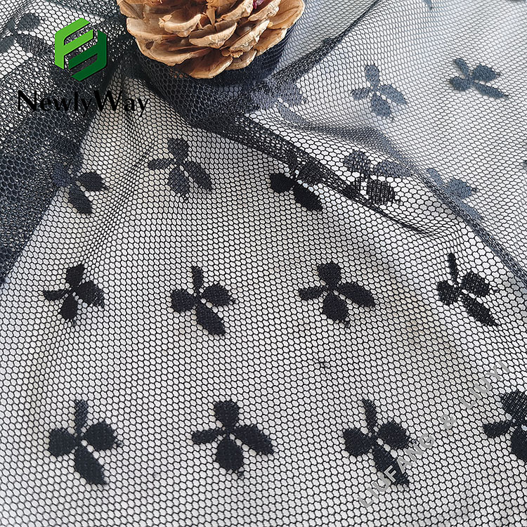 Four Leaf Clover design black mesh knit spandex nylon fabric for lady's underwear-15