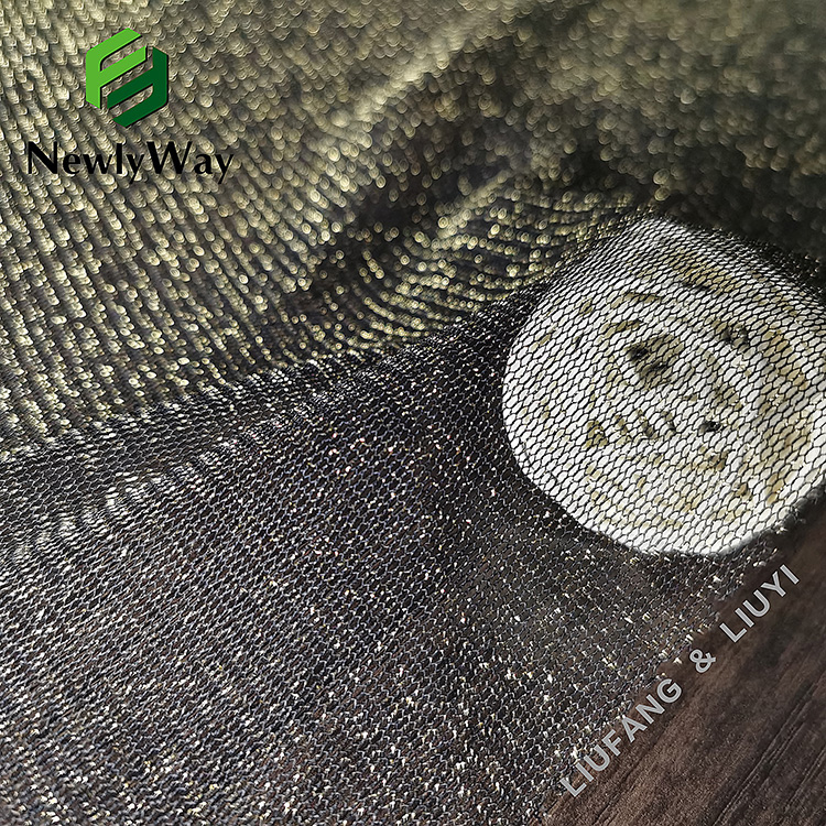 Gold thread nylon fiber power stretch tulle hexagonal mesh knit fabric for dresses-13