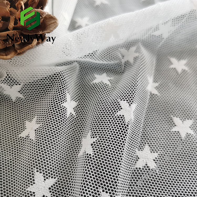 High quality nylon spandex stretch warp knitted star white tulle mesh fabric for bridal dresses-2