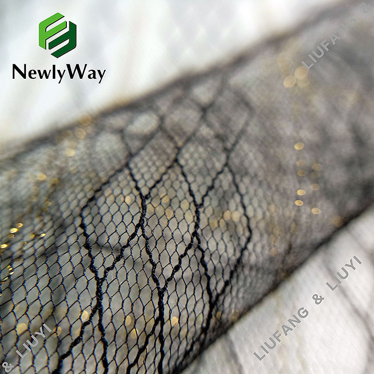 Illusion nylon gold thread mesh netting lace tulle fabric for wedding dress-5