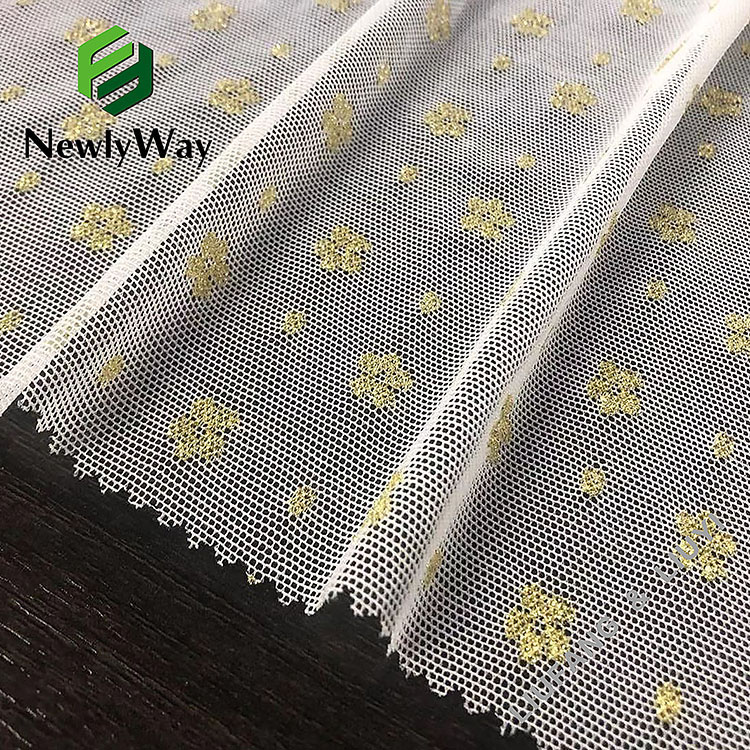 Nylon spandex stretch warp knitted flower lace white tulle mesh fabric for wedding dresses-16