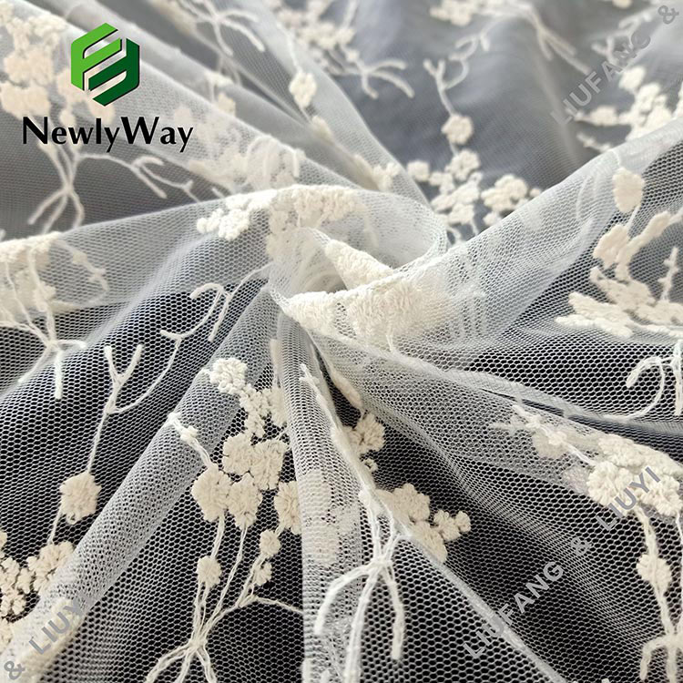 Popular Chinese Flower Pattern Embroidered Nylon Tulle Mesh Lace Fabric for Dress-5