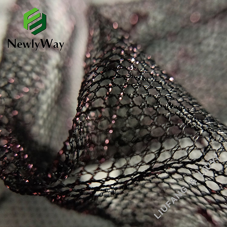 Shine rose gold spandex nylon net tulle lace fabric for bridal dress's trim-11