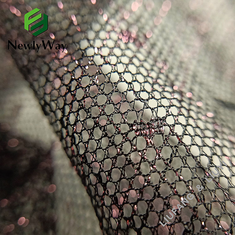 Shine rose gold spandex nylon net tulle lace fabric for bridal dress's trim-14