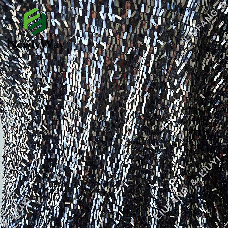 Sparkle Black Embroidered Sequin Mirror Nylon Spandex Mesh Lace Fabric for Party's Decoration-13