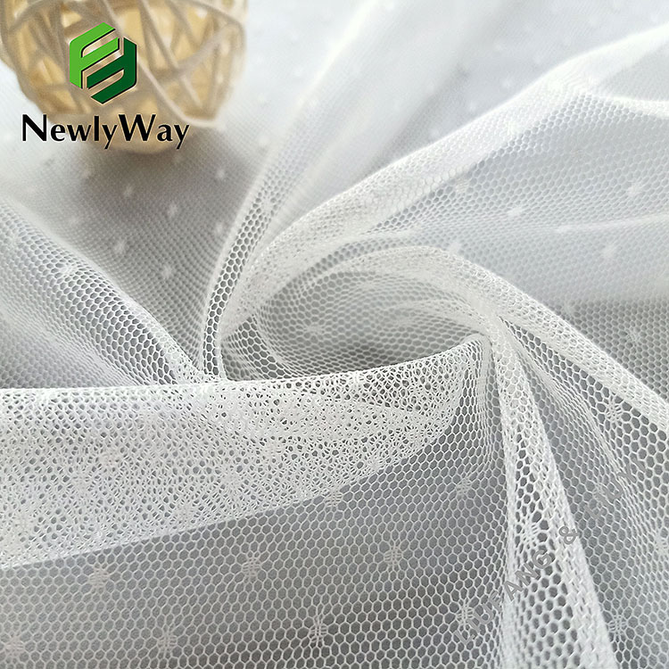 Ultramodern small polka dot polyester mesh white tulle warp knitted fabric for bridal veiling-7