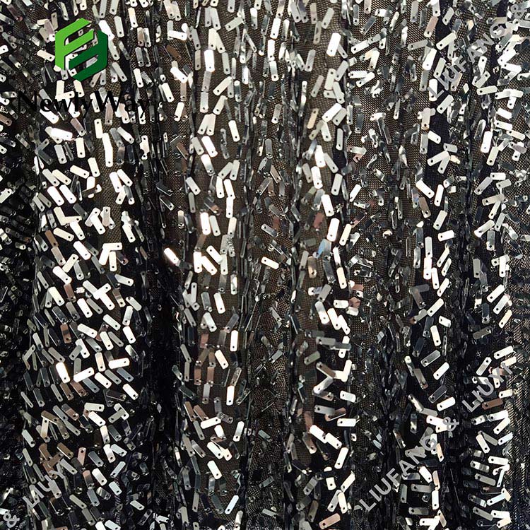 Sparkle Black Embroidered Sequin Mirror Nylon Spandex Mesh Lace Fabric for Party's Decoration-11