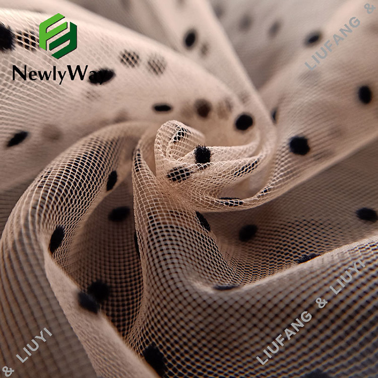 black polka dot flocked nylon tulle fabric for the skirts-11