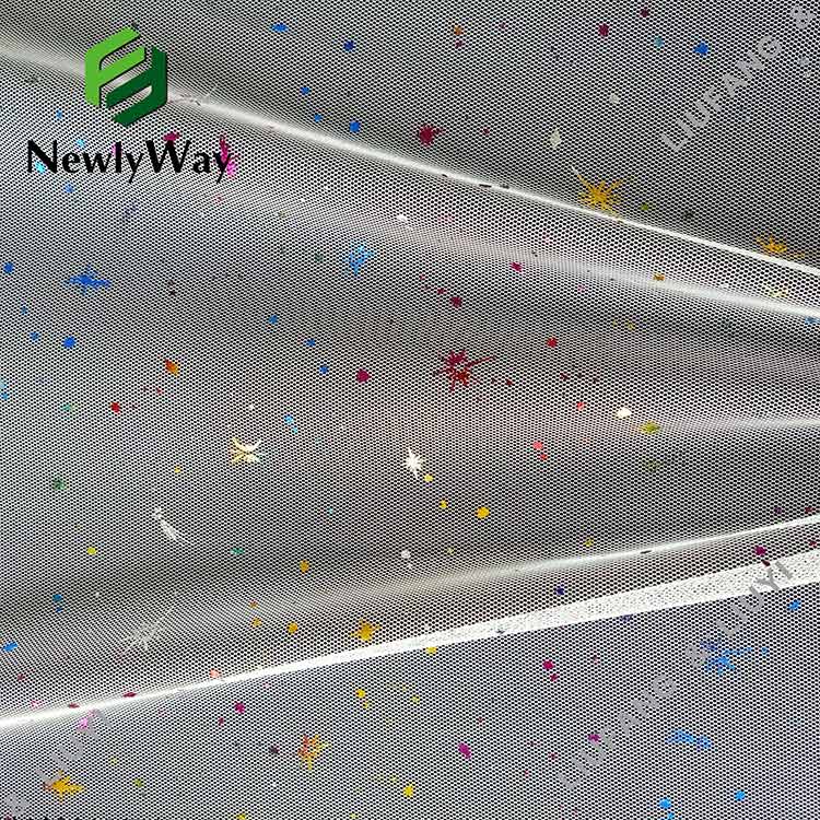 coloured star stamping foil printed tulle polyester mesh lace fabric for dresses-15