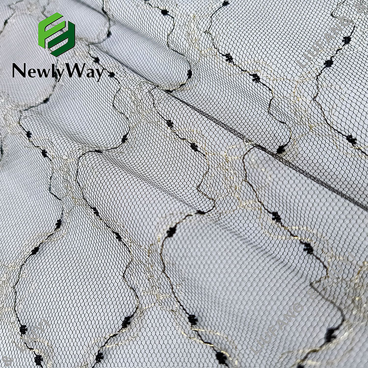 gold nylon yarn mesh lace tulle fabric for wedding lace trim-13