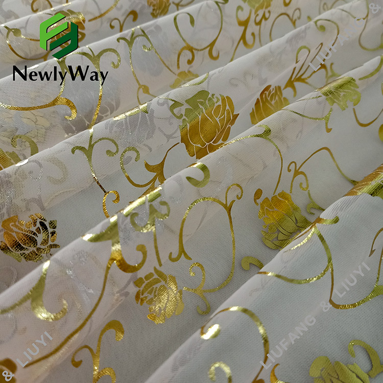 nylon gold rose foil printed tulle mesh lace fabric for wedding decoration-13