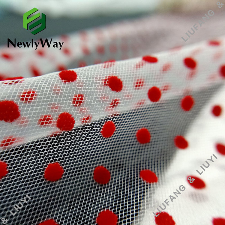 nylon red polka dot flocked tulle fabric for the dresses-11