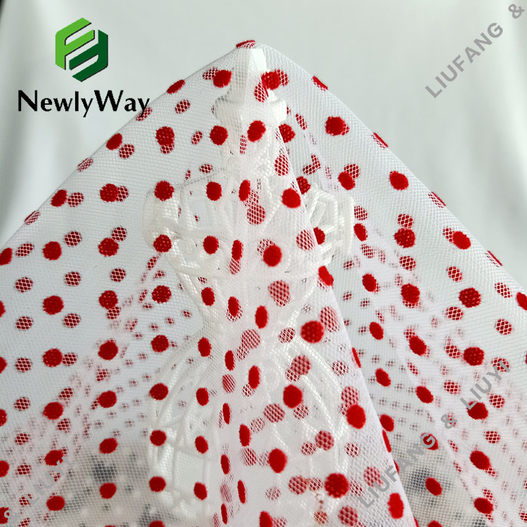 nylon red polka dot flocked tulle fabric for the dresses-12