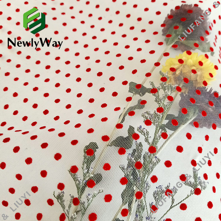nylon red polka dot flocked tulle fabric for the dresses-13