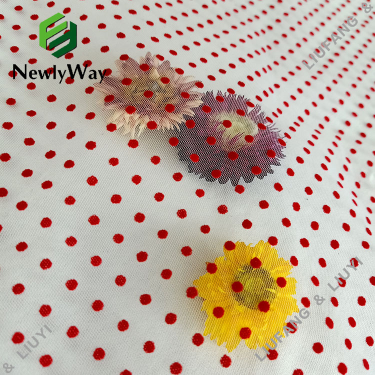 nylon red polka dot flocked tulle fabric for the dresses-14