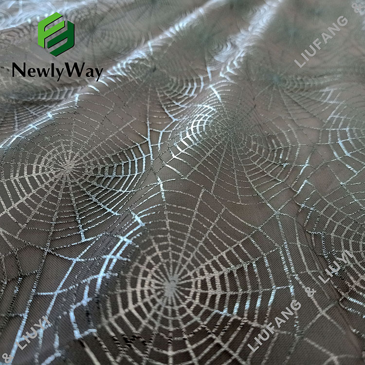 silver stamping spider web foil nylon tulle printed mesh lace fabric for party decor-12