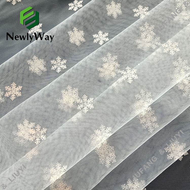 snowflake pattern sheer white nylon tulle for children's skirts-6